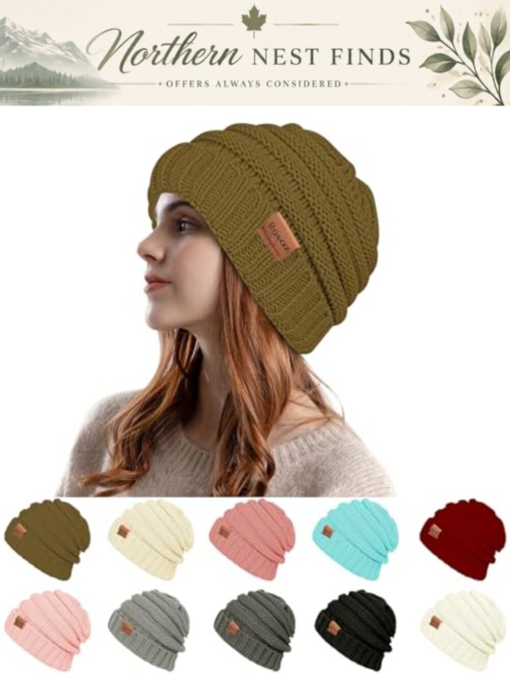 Slouchy Knit Beanie Acrylic Winter Hat Thick Warm Cold Weather